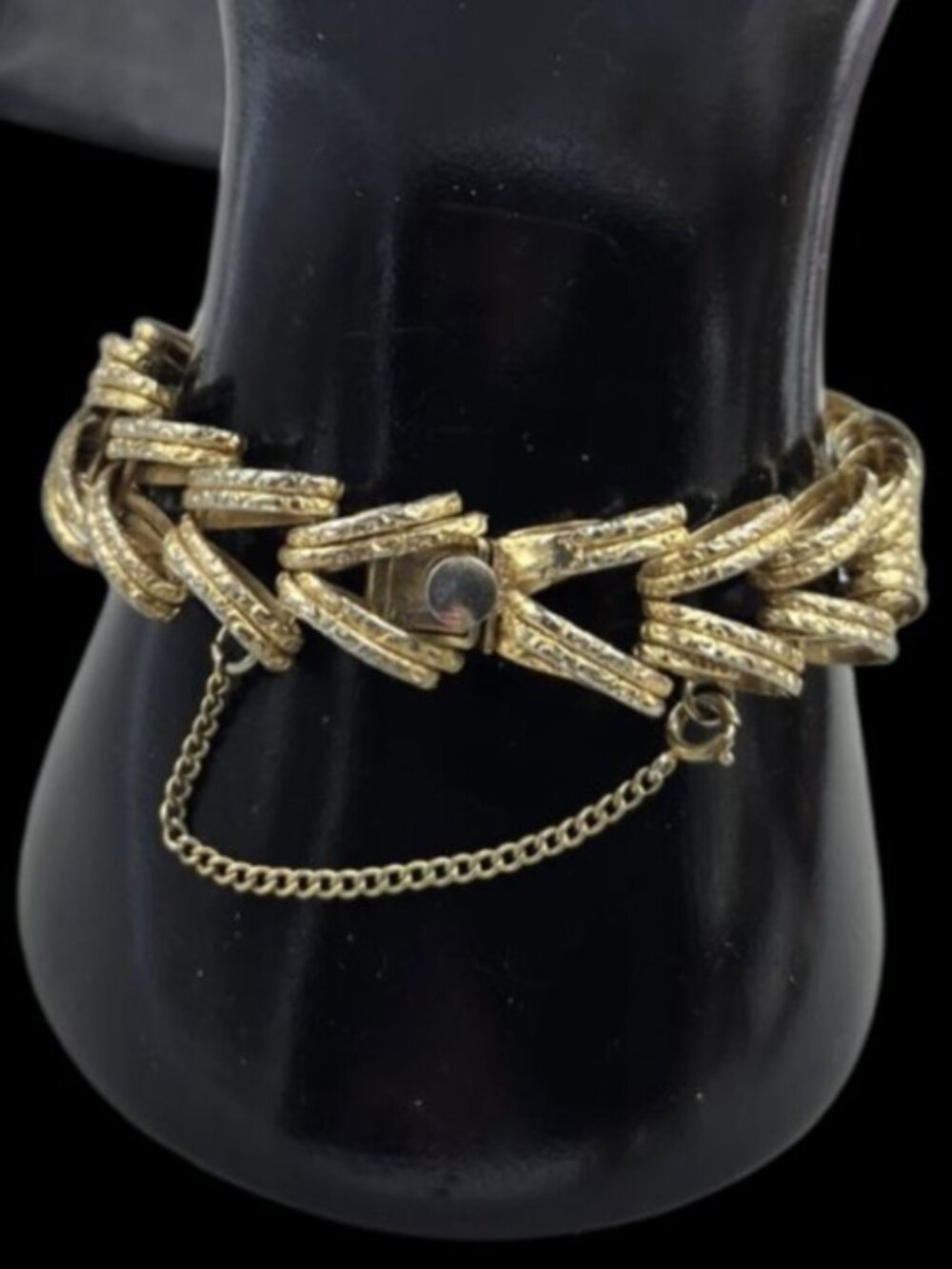 VTG 12Kgf Chevron Link Gate Bracelet Scroll Textured Mid-Century 1/20 12KG 7"